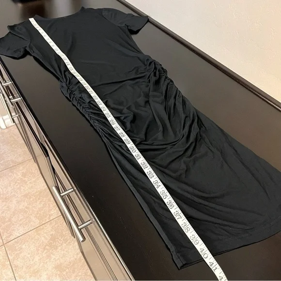 Venus bodycon midi Tshirt dress in black, side ruching, short sleeve, NWOT, XS - Picture 3 of 11